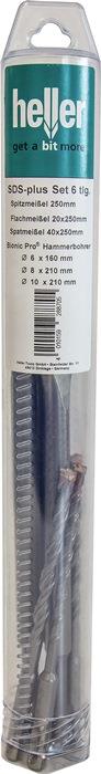 Einsteckwerkzeugset SDS-plus 6-teilig mit Spitz/Flach/Spat+ SDS Bohrer HELLER