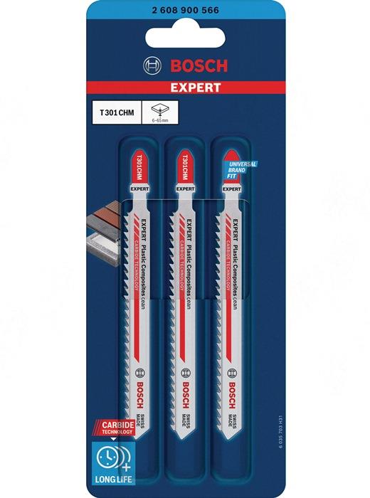 Stichsägeblatt Plastic Composites T301CHM Länge117 mm Zahnteilung 3,3 mm 3 Stück / Karte BOSCH