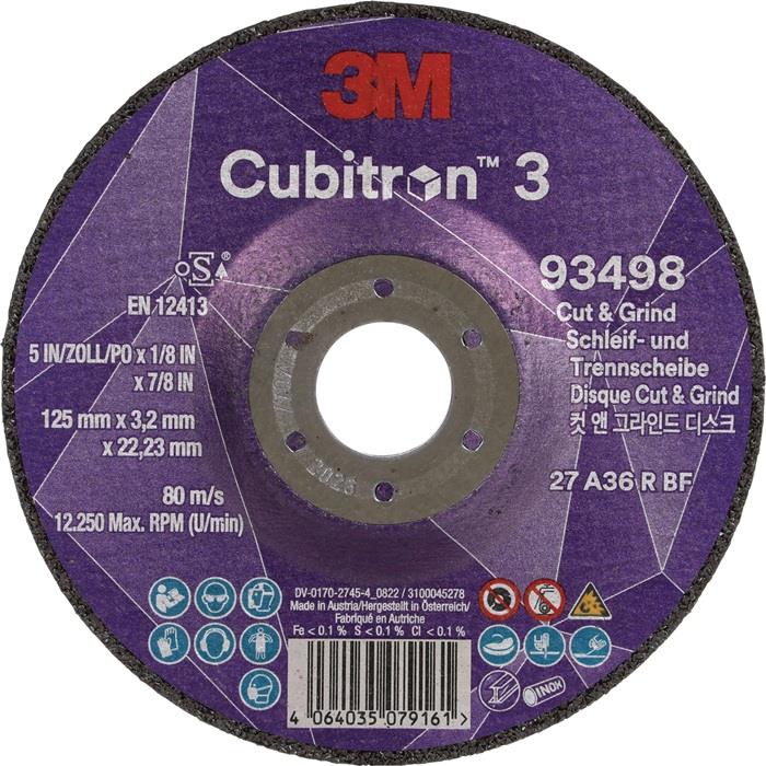 Schruppscheibe Cubitron™ 3 Cut and Grind Bohrung 22,23 mm 125 mm 12200 min-¹ 3M™ Cubitron™ 6