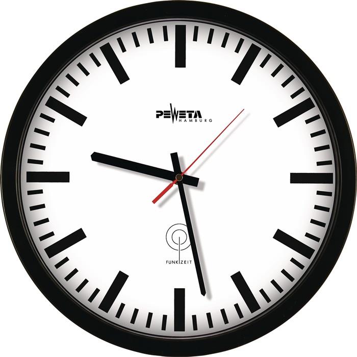 Funkuhr Funkuhr Kunststoff schwarz Ø 350 mm 1,5 V Balkenziffern PEWETA