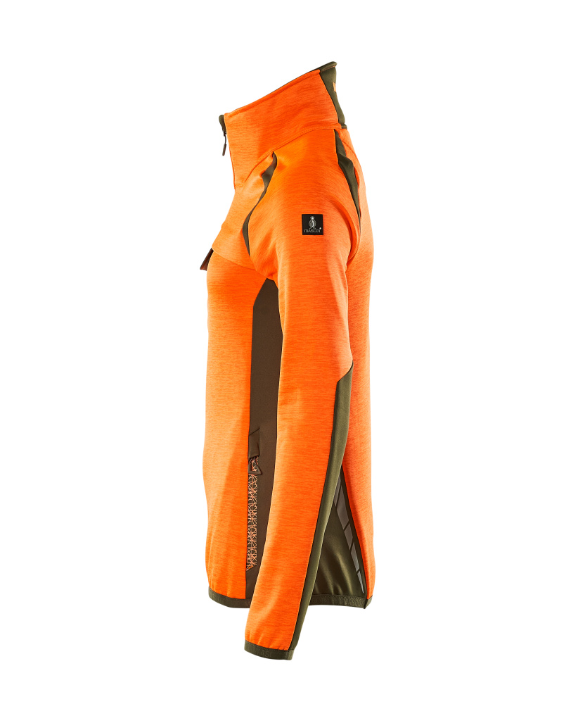 Damen-Passform Fleecejacke mit kurzem Reißverschluss ACCELERATE SAFE Hi-vis Orange/Moosgrün L