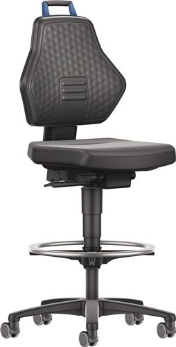 Arbeitsdrehstuhl Rl.+Fußring Kunstleder schwarz Grifffarbe blau 580-860mm TW