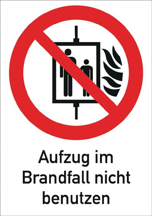 Verbotszeichen ASR A1.3/DIN EN ISO 7010 Aufzug im Brandfall nicht benutzen Folie
