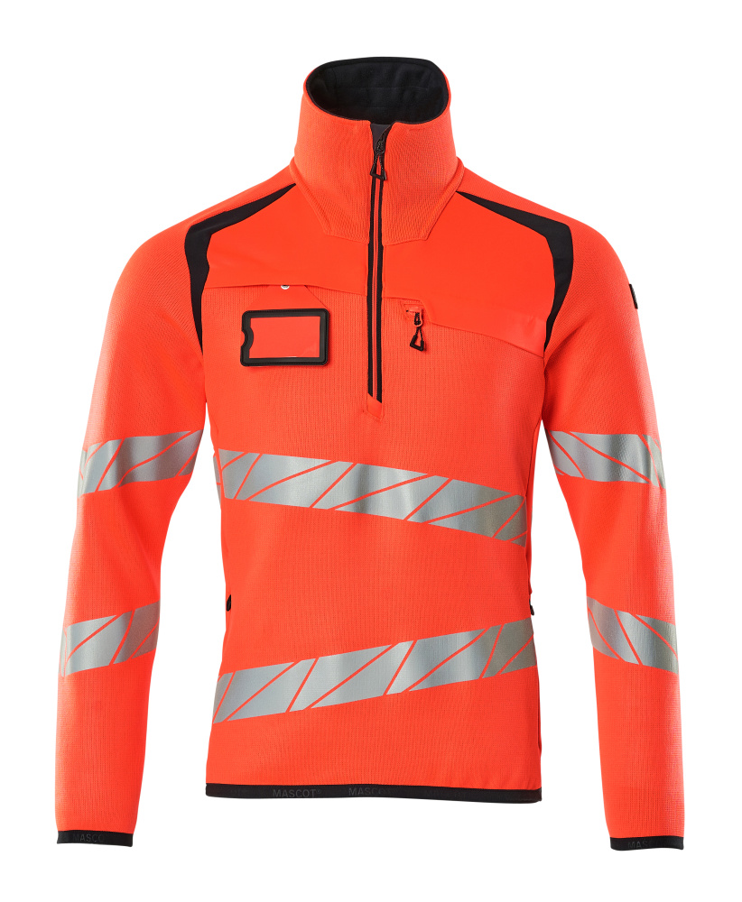 Strickpullover mit kurzem Reißverschluss ACCELERATE SAFE Hi-vis Rot/Schwarzblau 5XL