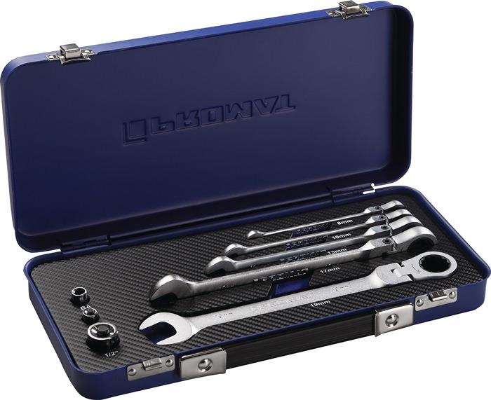 Maulringratschenschlüsselsatz 8-teilig Schlüsselweiten 8-19 mm Ringseite flexibel PROMAT