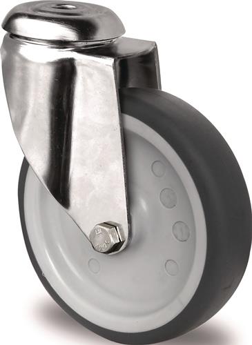 Lenkrolle D.100mm Trgf.100kg Rückenloch PP Gleitlager VA TPE grau TECWERK