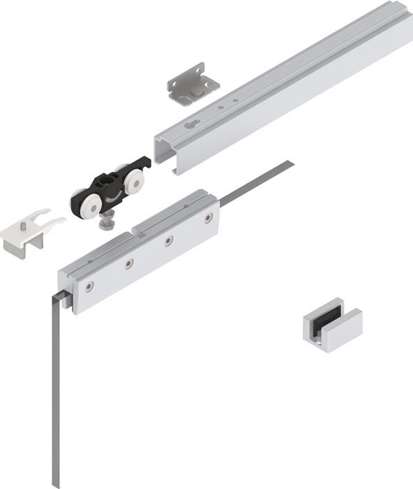 Schiebetürsystem 73 Glastüren 8/10 mm Komplettset 500-700 mm EV 1 eloxiert 1300 mm Deckenmontage