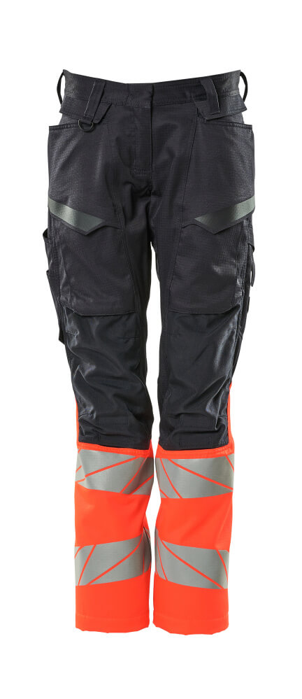 Damen-Passform DIAMOND Hose mit Knietaschen ACCELERATE SAFE Schwarzblau/Hi-vis Rot 82C50