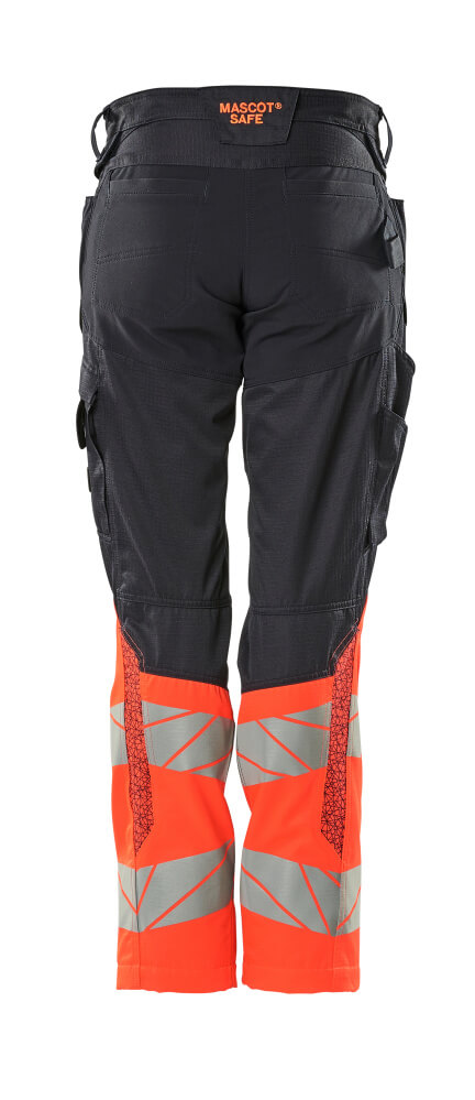 Damen-Passform DIAMOND Hose mit Knietaschen ACCELERATE SAFE Schwarzblau/Hi-vis Rot 82C50
