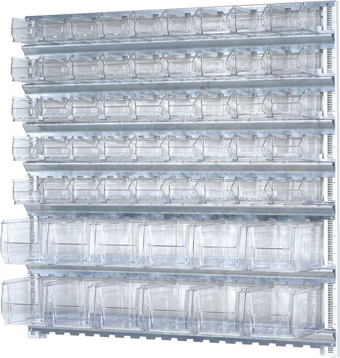 Wandsystem H1000xB1010mm verzinkt mit Sichtlagerkästen 45 x MK5, 12 x MK4 transparent 7