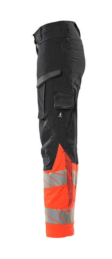 Damen-Passform DIAMOND Hose mit Knietaschen ACCELERATE SAFE Schwarzblau/Hi-vis Rot 82C50