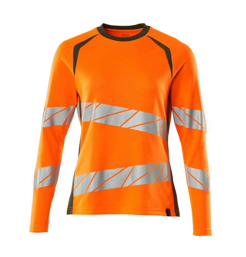 Damen-Passform Langarmshirt ACCELERATE SAFE Hi-vis Orange/Moosgrün 3XLONE