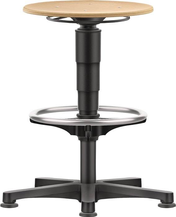 Drehhocker Bodengleiter und Fußring Buche natur Sitzhöhenverstellung 560-830 mm Holz BIMOS