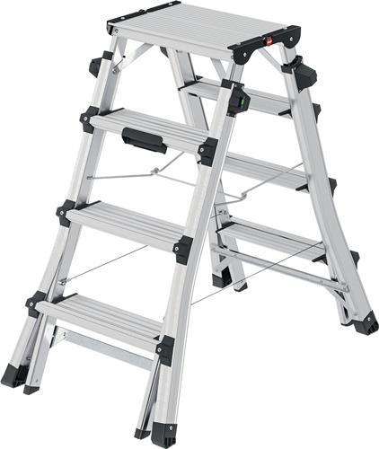 Stufenstehleiter D100TL Alu.Stufen 2x4-2x6 Gesamt-H.981-1430mm teleskopier.HAILO