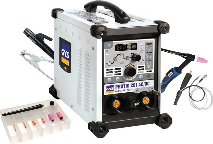 TIG-Schweißanlage PROTIG 201 AC/DC HF FV mit Zubehör 10 - 200 A gasgekühlt GYS