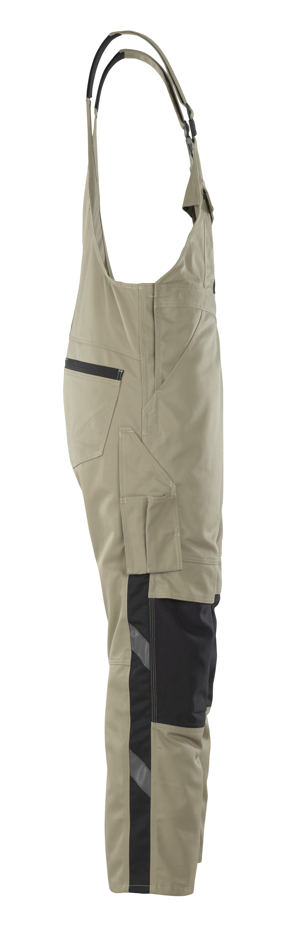 Latzhose mit Knietaschen UNIQUE Hellkhaki/Schwarz 76C48