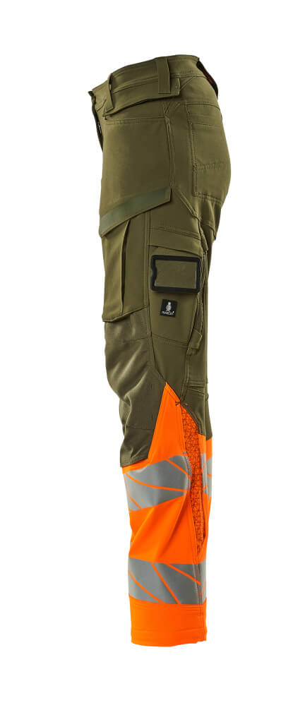 Damen-Passform DIAMOND Hose mit Knietaschen ACCELERATE SAFE Moosgrün/Hi-vis Orange 82C50