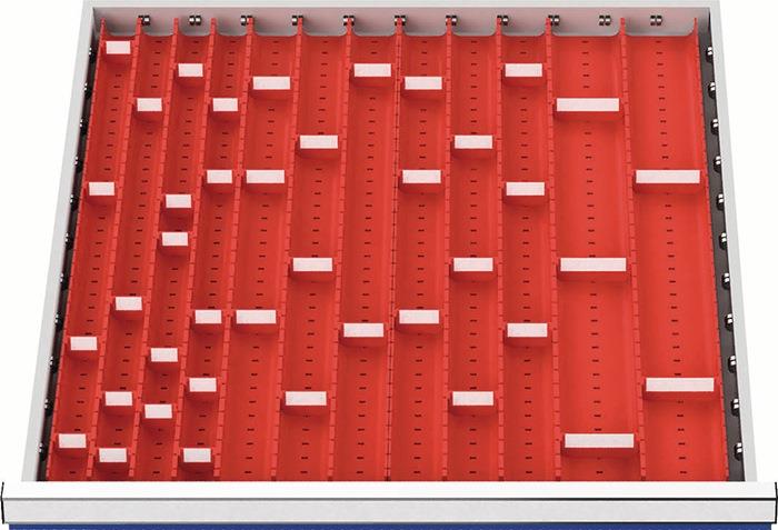 Muldeneinsatzset Fronthöhe 50 - 75 mm für Schrankbreite 600 mm 16 Einsätze mit 40 Trennwänden