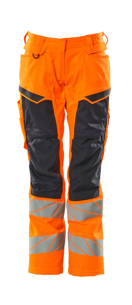 Damen-Passform DIAMOND Hose mit Knietaschen ACCELERATE SAFE Hi-vis Orange/Schwarzblau 82C50