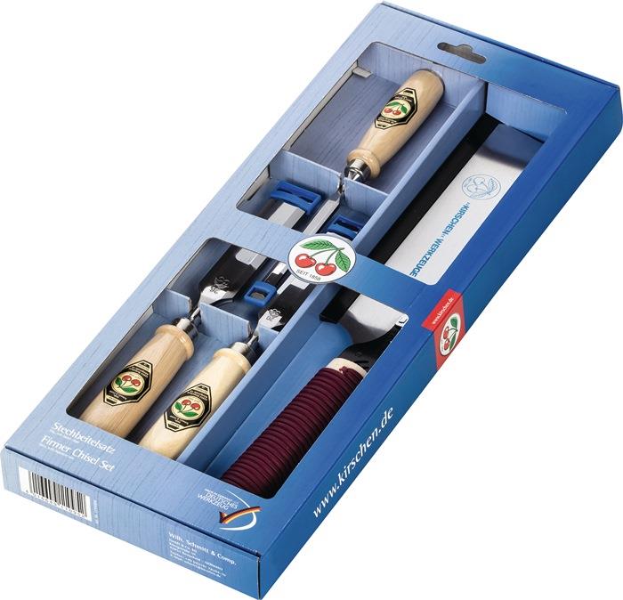 Stechbeitelsatz 1195 SB 10,20,26 mm Japansäge Weißbuchenheft 4-teilig Karton KIRSCHEN