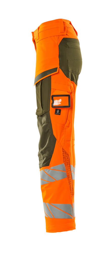 Damen-Passform DIAMOND Hose mit Knietaschen ACCELERATE SAFE Hi-vis Orange/Moosgrün 82C50