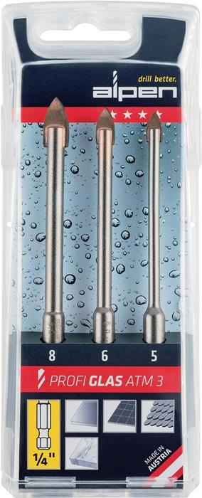 Glasbohrersatz Profi Glas ATM3 3-teilig Ø 5/6/8 mm Schaft 6-kant ALPEN