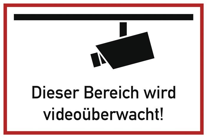 Hinweiszeichen Videoüberwacht L300xB200 mm weiß schwarz Aluminium