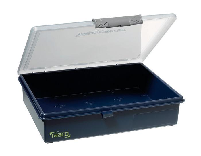 Sortimentskasten Assorter 55 4x4-0 B.241xT.195xH.56mm o.Fächer f.Einsätze der H.47mm Unterteil dkl.-blau/Deckel transp. a.PP RAACO