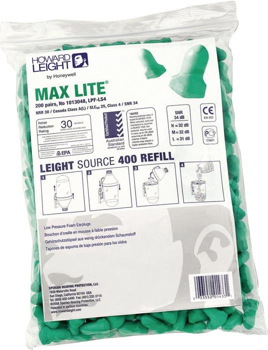 Gehörschutzstöpsel MAXIMUM LITE REFILL LS400 EN352:2020 SNR 34 dB Nachfüllpack 200 Paar / Pack HONEYWELL HOWARD LEIGHT