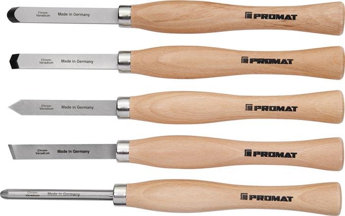 Drechslerbeitelsatz Abstech-,Hohl-,Schräg-,Spitz-,Rundmeißel 5-teilig Kunststofftasche PROMAT