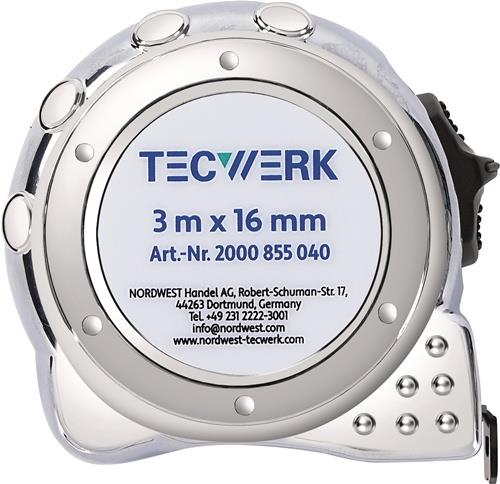 Taschenrollbandmaß L.3m B.16mm mm/cm EG II Ku.CR TECWERK