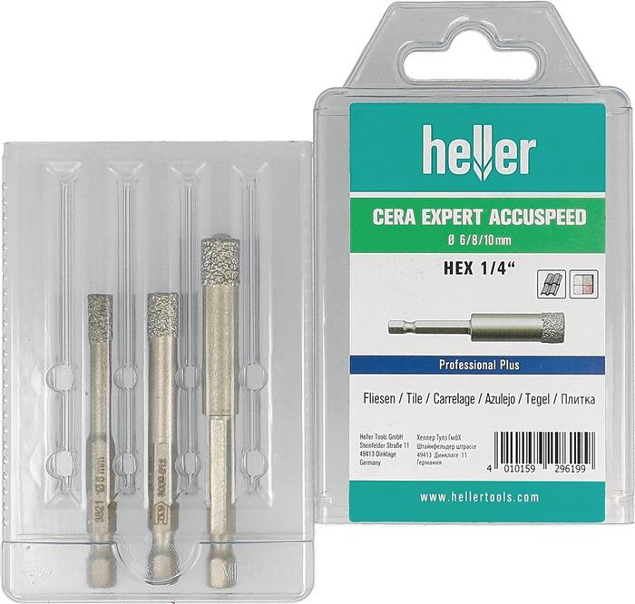 Feinsteinzeugbohrer Cera Expert Accuspeed 3-teilig Ø 6, 8, 10 mm Schaft 6-kant HELLER