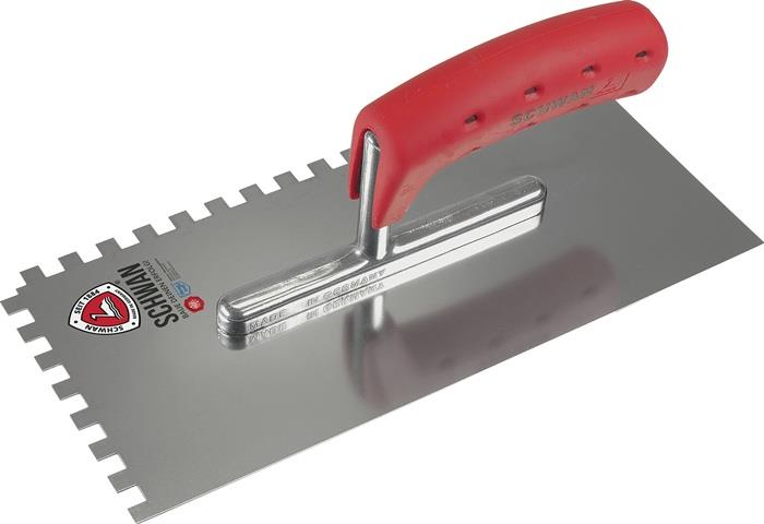 Glättekelle Holz lackiert, gebogen gehärteter Stahl 0,7 mm 280 mm Stahl 6x6