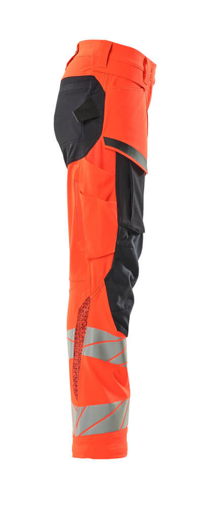 Damen-Passform DIAMOND Hose mit Knietaschen ACCELERATE SAFE Hi-vis Rot/Schwarzblau 82C50