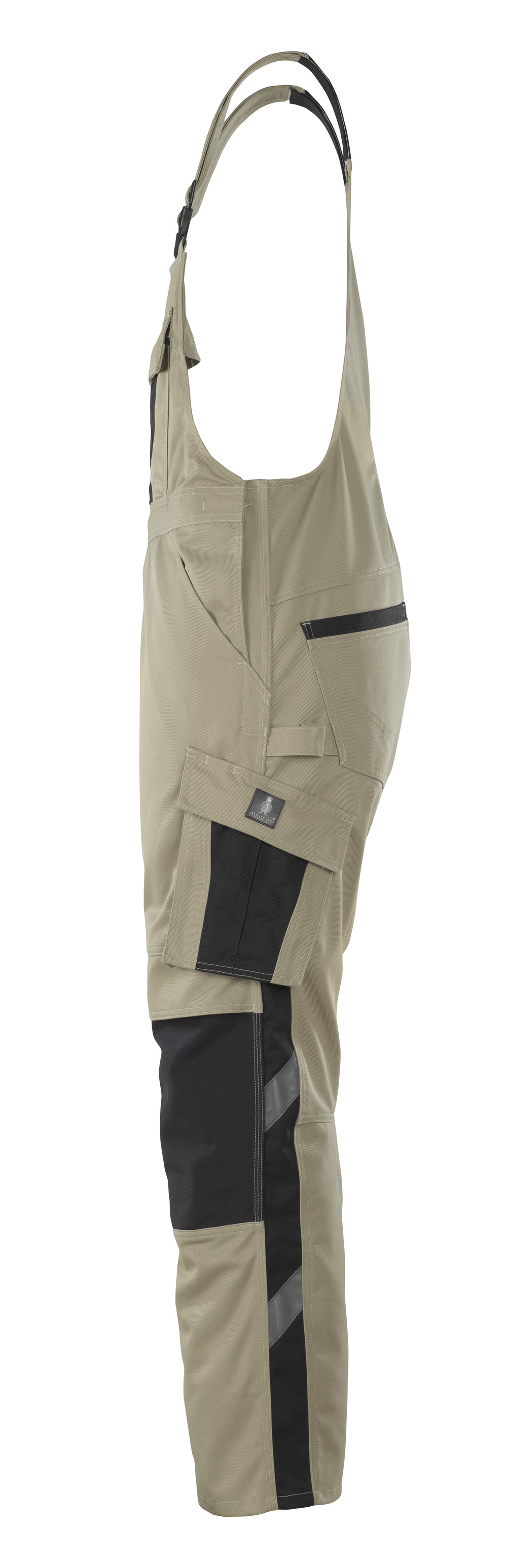 Latzhose mit Knietaschen UNIQUE Hellkhaki/Schwarz 76C48