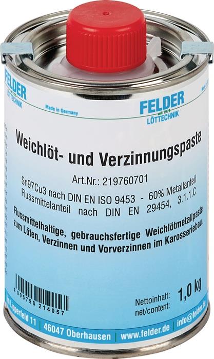 Weichlöt- und Verzinnungspaste 230 - 250 °C 1 kg S-Sn97Cu3 FELDER