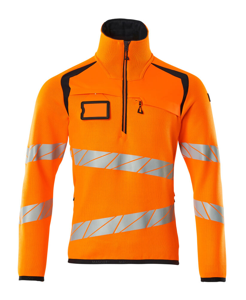 Strickpullover mit kurzem Reißverschluss ACCELERATE SAFE Hi-vis Orange/Schwarzblau L