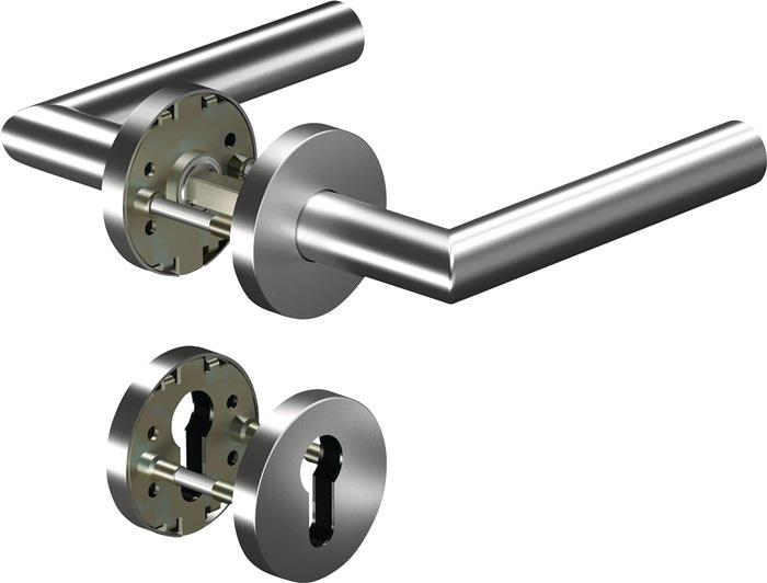 Feuerschutzgarnitur für Türstärke 38 63 mm PZ rund Drückergarnitur Aluminium F1 / silberfarben CORE+8906/6501/6612 AL 114FS Drückerstift