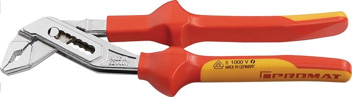 Wasserpumpenzange Länge 250 mm Spannweite 6-44 mm verchromt VDE Mehrkomponenten-Hüllen PROMAT