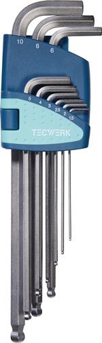 Winkelschraubendrehersatz 9-tlg.Ku.-Halter SW 1,5-10mm lang Kugelk.TECWERK