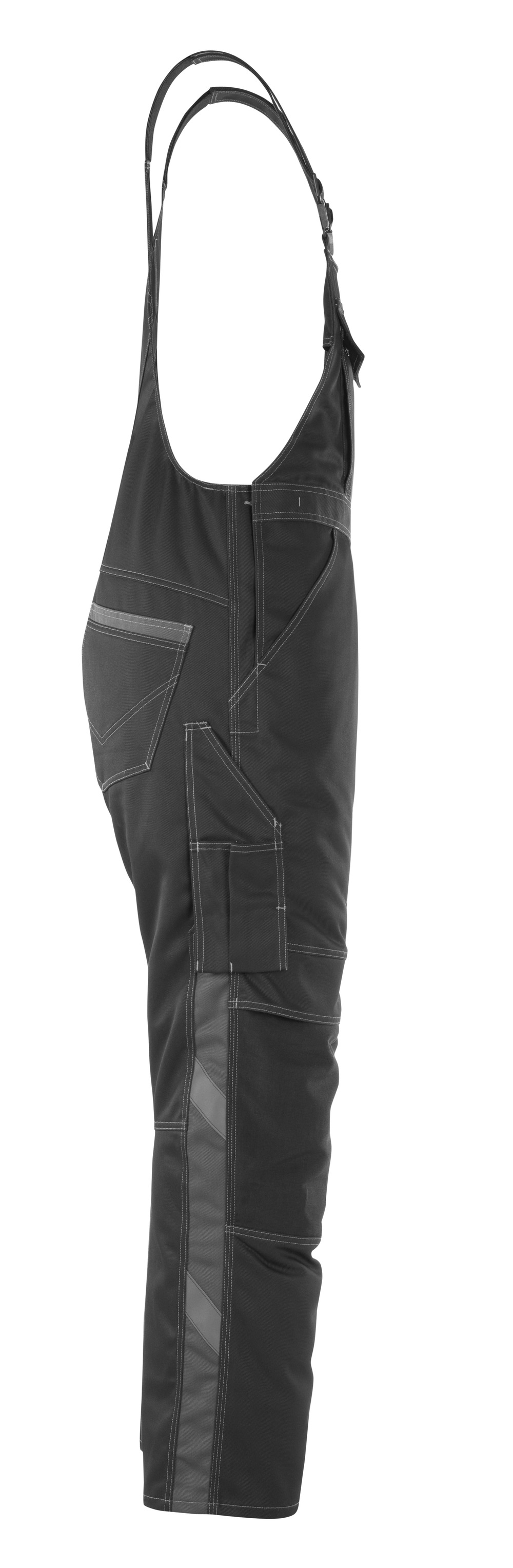 Latzhose mit Knietaschen UNIQUE Schwarz/Dunkelanthrazit 76C48