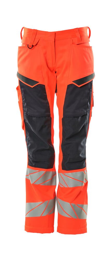 Damen-Passform DIAMOND Hose mit Knietaschen ACCELERATE SAFE Hi-vis Rot/Schwarzblau 82C50