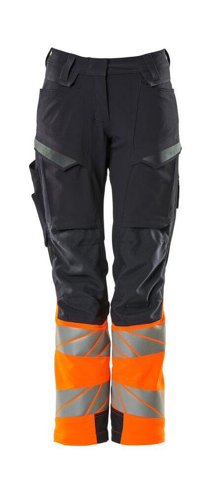 Damen-Passform DIAMOND Hose mit Knietaschen ACCELERATE SAFE Schwarzblau/Hi-vis Orange 82C50