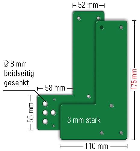 Montagepl.901470 Mont.an GLT Schwenk-Türwächter DIN L/R L175xB110mm GFS