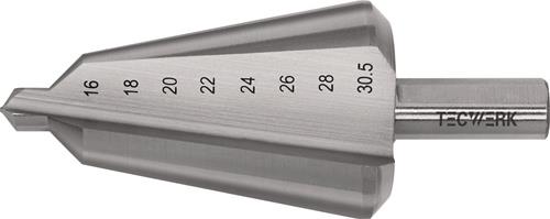 Blechschälbohrer Bohrber.16-30,5mm HSS Gesamt-L.76mm Z.2 TECWERK