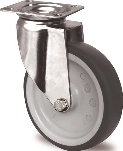 Lenkrolle D.100mm Trgf.100kg m.Platte Platten-B.67mm Gleitlager VA TPE TECWERK