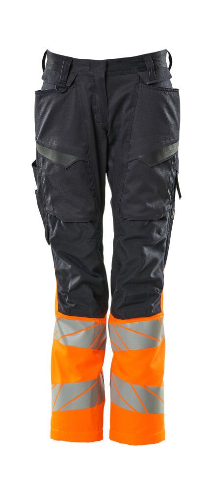 Damen-Passform DIAMOND Hose mit Knietaschen ACCELERATE SAFE Schwarzblau/Hi-vis Orange 82C50