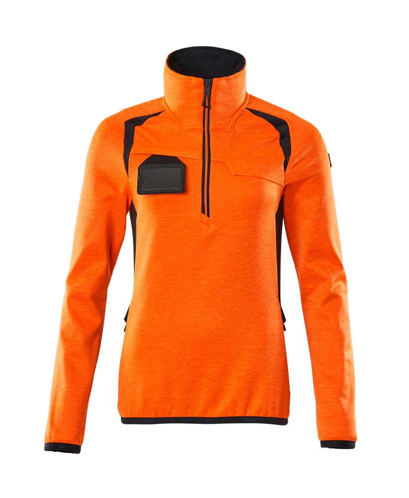 Damen-Passform Fleecejacke mit kurzem Reißverschluss ACCELERATE SAFE Hi-vis Orange/Schwarzblau L