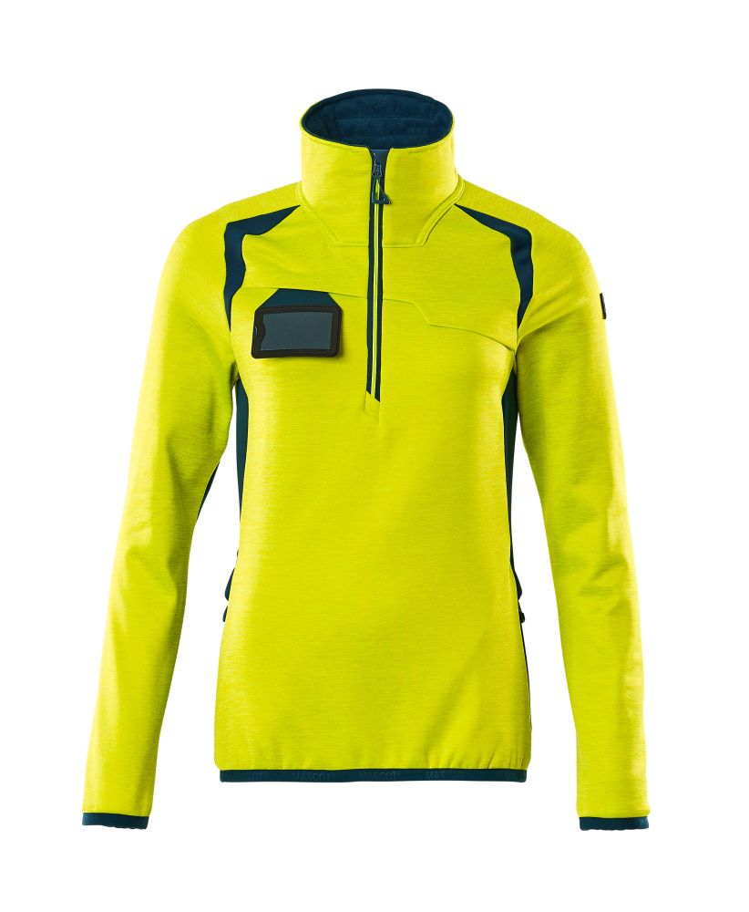Damen-Passform Fleecejacke mit kurzem Reißverschluss ACCELERATE SAFE Hi-vis Gelb/Dunkelpetroleum L