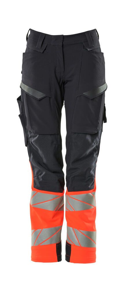 Damen-Passform DIAMOND Hose mit Knietaschen ACCELERATE SAFE Schwarzblau/Hi-vis Rot 82C50